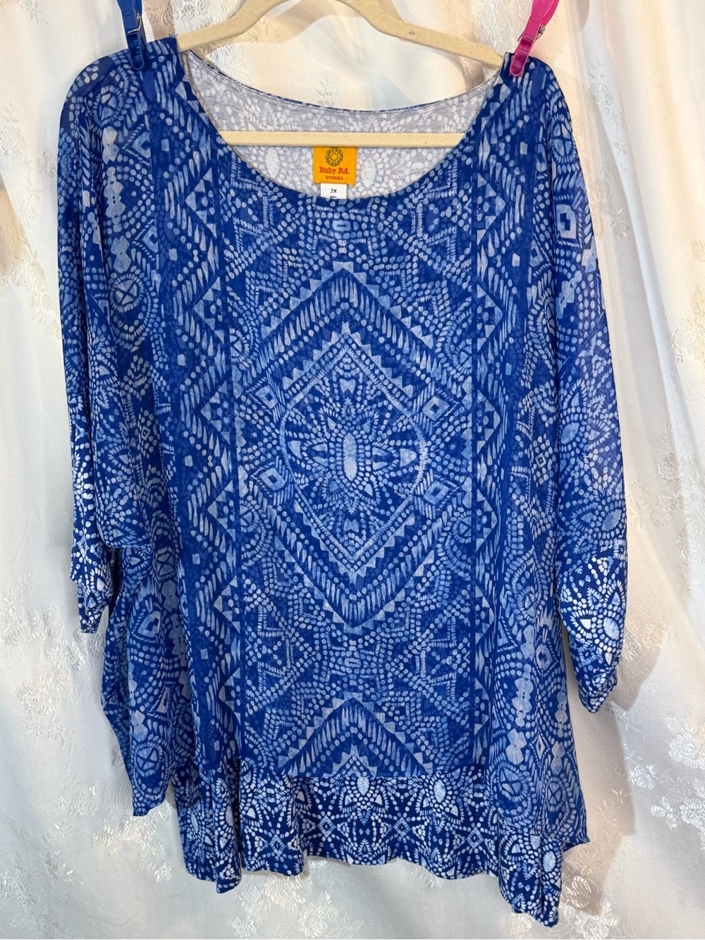 Ruby Rd. Royal Blue Geometric Scoop Neck Tunic